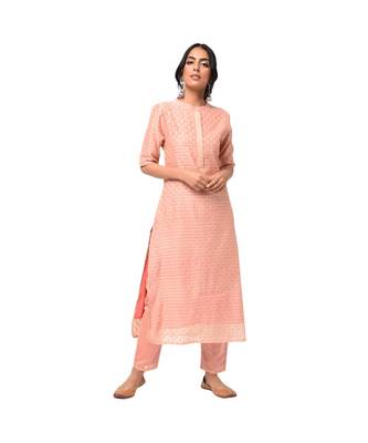 Peach Straight Kurta with Pants Set 2