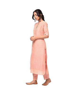 Peach Straight Kurta with Pants Set 3