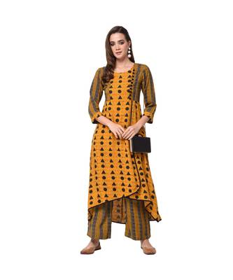 Mustard Printed Kurta with Coordinate Palazzo Set 1