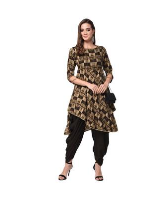 Brown Geometric Printed Asymmetric Kurta with Cowl Pants Set 1
