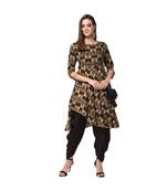 Brown Geometric Printed Asymmetric Kurta with Cowl Pants Set
