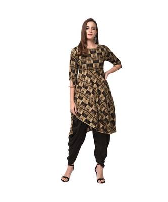 Brown Geometric Printed Asymmetric Kurta with Cowl Pants Set 2