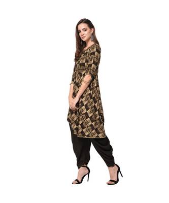 Brown Geometric Printed Asymmetric Kurta with Cowl Pants Set 3