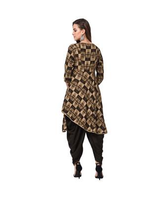 Brown Geometric Printed Asymmetric Kurta with Cowl Pants Set 5