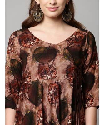 Brown Printed cold shoulder Kurti with Coordinated Cowl Pants 6