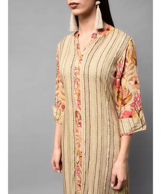 Brown Stripe Printed kurti with heavy flare floral Plazzo 4