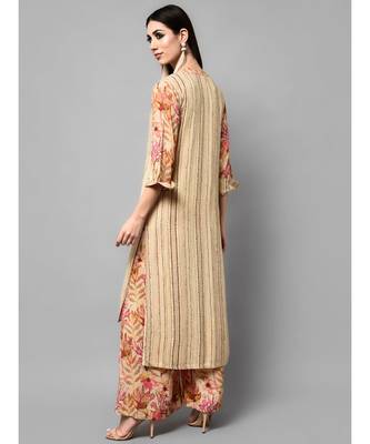 Brown Stripe Printed kurti with heavy flare floral Plazzo 5