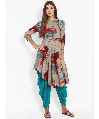 Grey Cowl Pant With Asymmetrical Kurti 1