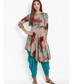 Grey Cowl Pant With Asymmetrical Kurti