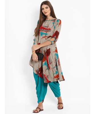Grey Cowl Pant With Asymmetrical Kurti 2