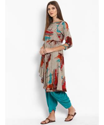 Grey Cowl Pant With Asymmetrical Kurti 4