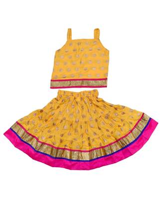 Baby Girls Skirt and Top Self Design Hand Block Gold Print 1