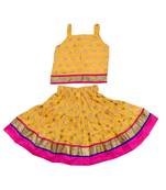 Baby Girls Skirt and Top Self Design Hand Block Gold Print