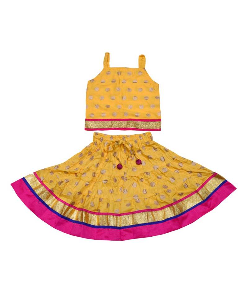 Baby Girls Skirt and Top Self Design Hand Block Gold Print