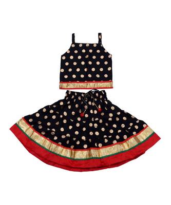 Baby Girls Skirt and Top Self Design Hand Block Gold Print 1