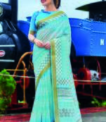 Sky Blue Cotton Woven Work Traditional Saree