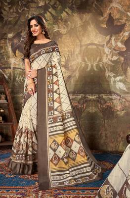 Cream Cotton Woven Work Traditional Saree 1
