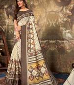 Cream Cotton Woven Work Traditional Saree
