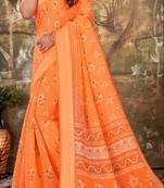 Orange Cotton Woven Work Traditional Saree