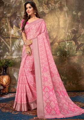 Pink Cotton Woven Work Traditional Saree 1