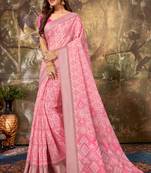 Pink Cotton Woven Work Traditional Saree
