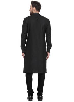 Designer Black Linen Kurta Pajama 4