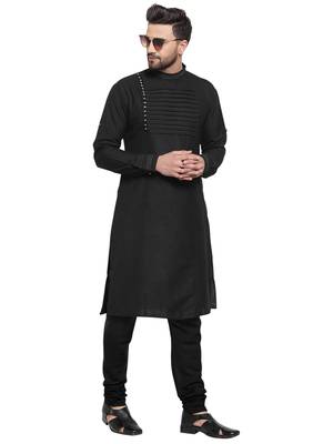 Designer Black Linen Kurta Pajama 5