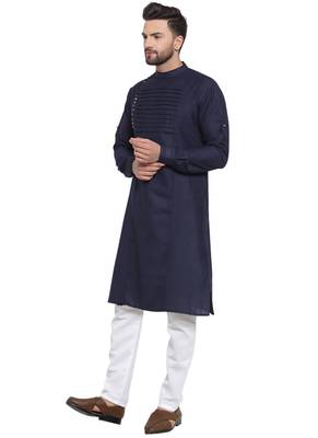 Designer Blue Linen Kurta Pajama 3