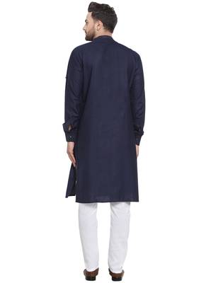 Designer Blue Linen Kurta Pajama 4