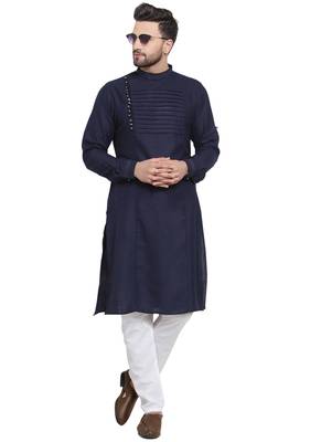 Designer Blue Linen Kurta Pajama 5