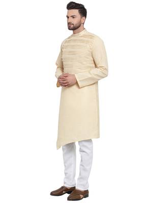 Designer Beige Linen Kurta Pajama 3