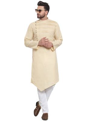Designer Beige Linen Kurta Pajama 5