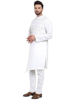 Designer White Linen Kurta Pajama 3