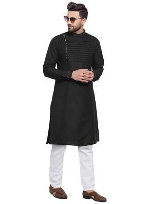 Designer Black Linen Kurta Pajama 5