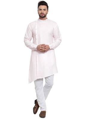Designer Pink Linen Kurta With Aligarh Pyjama For Men By Treemoda 1