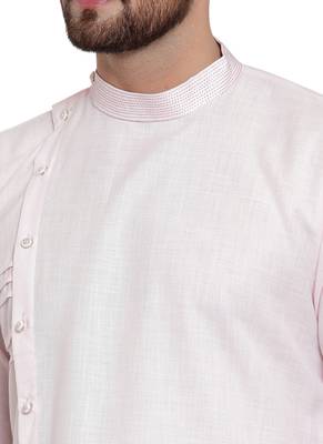 Designer Pink Linen Kurta With Aligarh Pyjama For Men By Treemoda 2