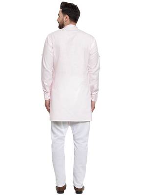 Designer Pink Linen Kurta With Aligarh Pyjama For Men By Treemoda 4