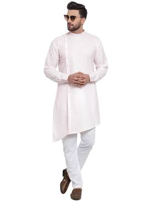 Designer Pink Linen Kurta With Aligarh Pyjama For Men By Treemoda 5