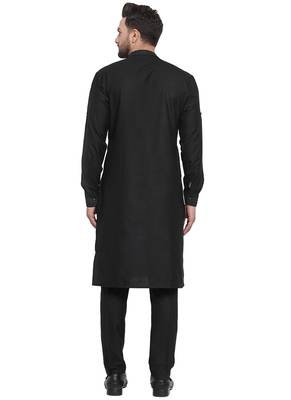 Designer Black Linen Kurta Pajama 4