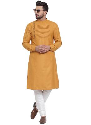 Designer Yellow Linen Kurta Pajama 5