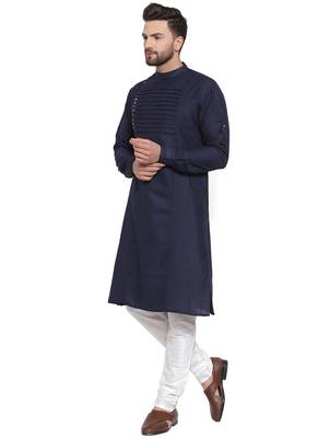 Designer Blue Linen Kurta Pajama 3