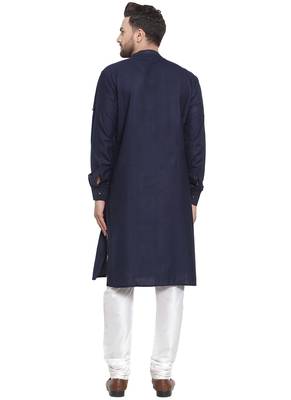 Designer Blue Linen Kurta Pajama 4