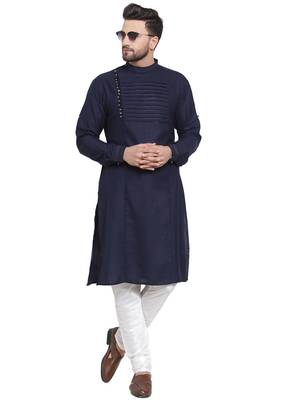 Designer Blue Linen Kurta Pajama 5