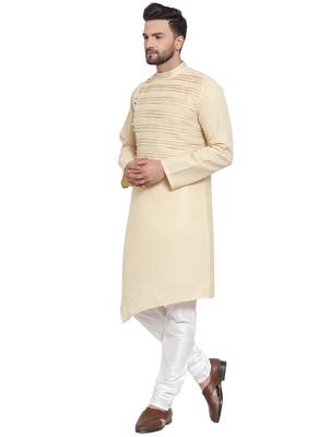 Designer Beige Linen Kurta Pajama 3