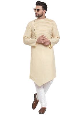 Designer Beige Linen Kurta Pajama 5