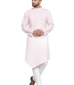 Designer Pink Linen Kurta With Churidar Pyjama For Men By Treemoda