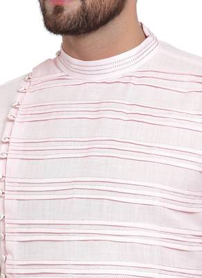 Designer Pink Linen Kurta With Churidar Pyjama For Men By Treemoda 2