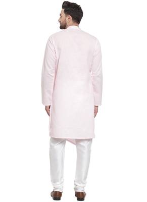 Designer Pink Linen Kurta With Churidar Pyjama For Men By Treemoda 4