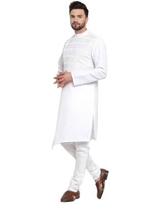 Designer White Linen Kurta Pajama 3