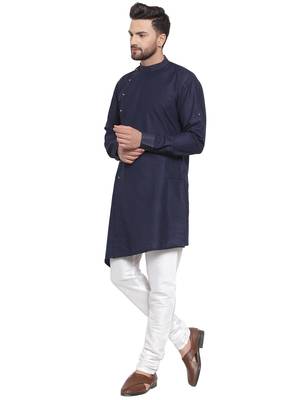 Designer Blue Linen Kurta Pajama 3